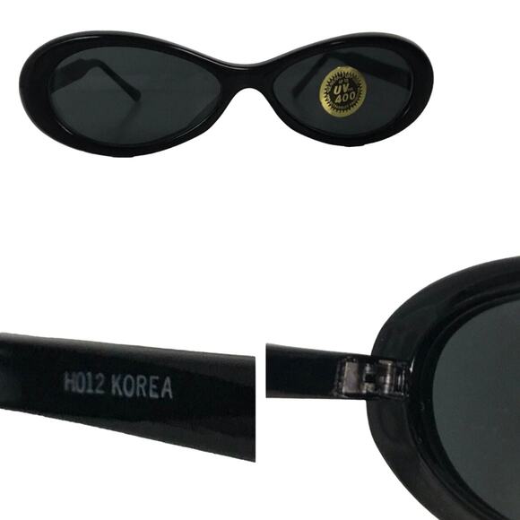 Deadstock 1990s Mod Black Oval Oversized Sunglasses Dark Lens - Picture 4 of 4